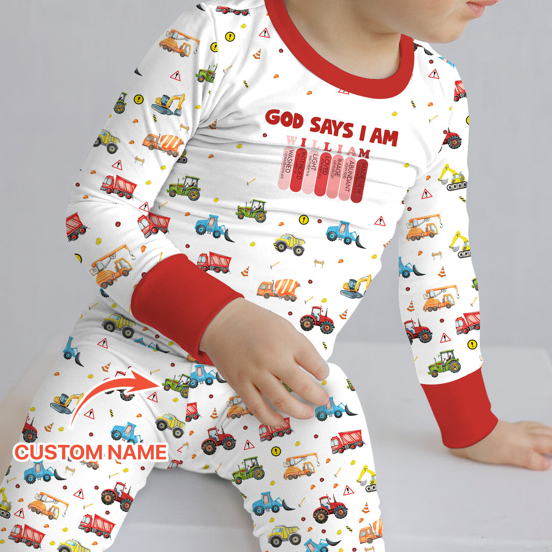 God Says I Am Custom Name Construction Two Piece Long Sleeve Pajama Set