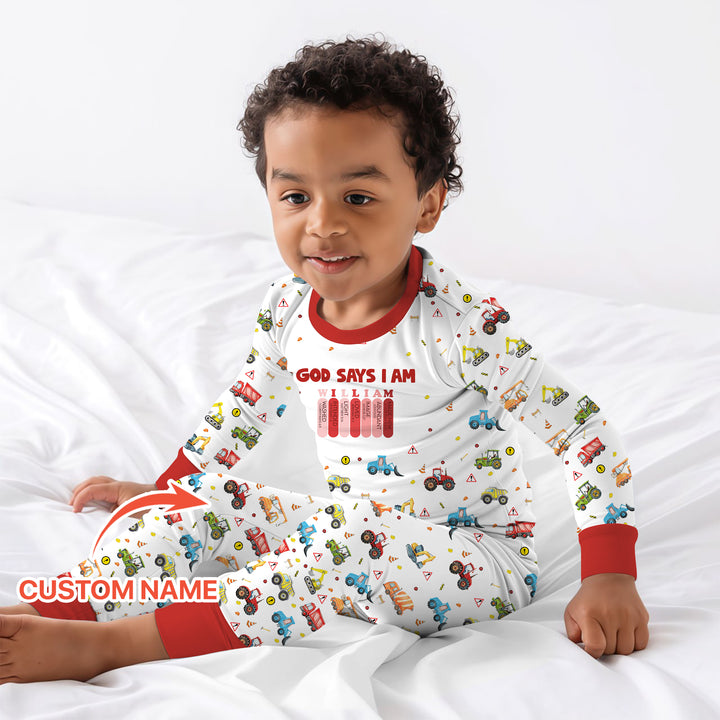 God Says I Am Custom Name Construction Two Piece Long Sleeve Pajama Set