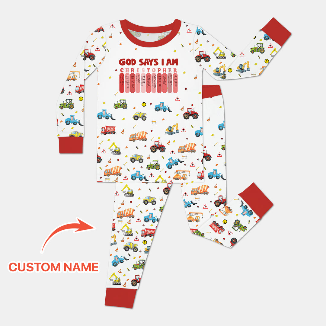God Says I Am Custom Name Construction Two Piece Long Sleeve Pajama Set