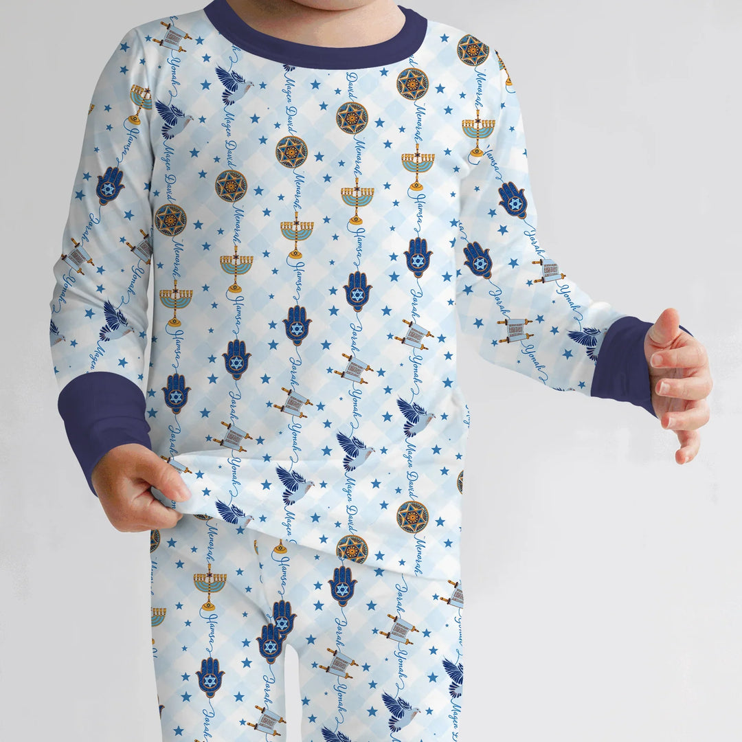 Hanukkah Festival Matching Family Two Piece Long Sleeve Pajama Set