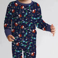 Conjunto de pijama de dos piezas de bambú de manga larga con dinosaurios, trineo de Papá Noel