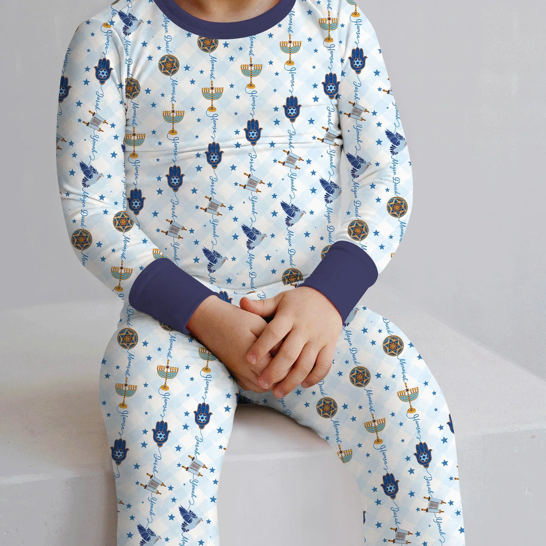 Hanukkah Festival Matching Family Two Piece Long Sleeve Pajama Set