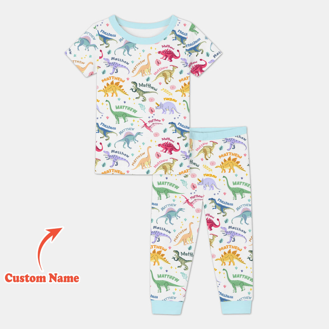 Dino Roar Custom Name Two Piece Short Sleeve Pajama Set