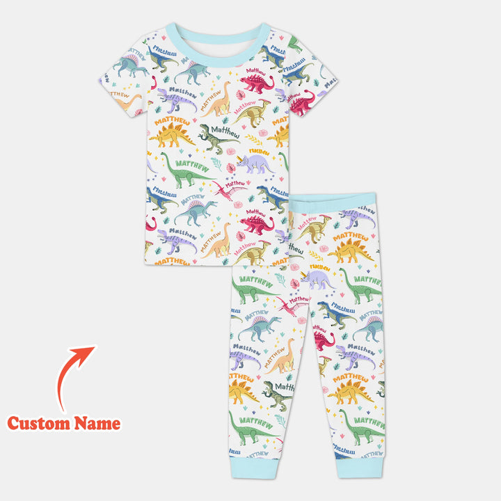 Dino Roar Custom Name Two Piece Short Sleeve Pajama Set