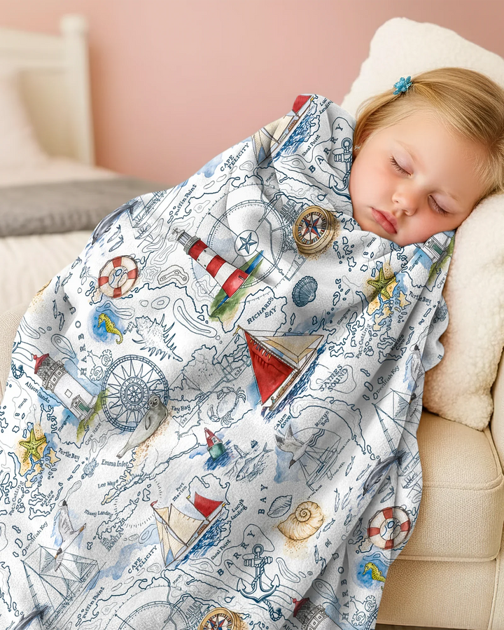 Seaside Adventure Map Bamboo Blanket
