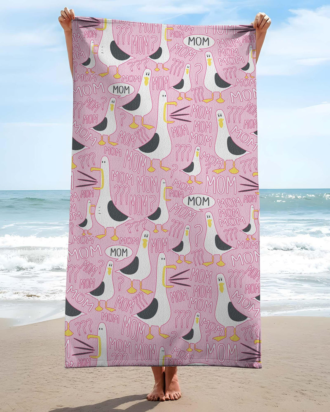 Funny Seagull MOM Beach Towel