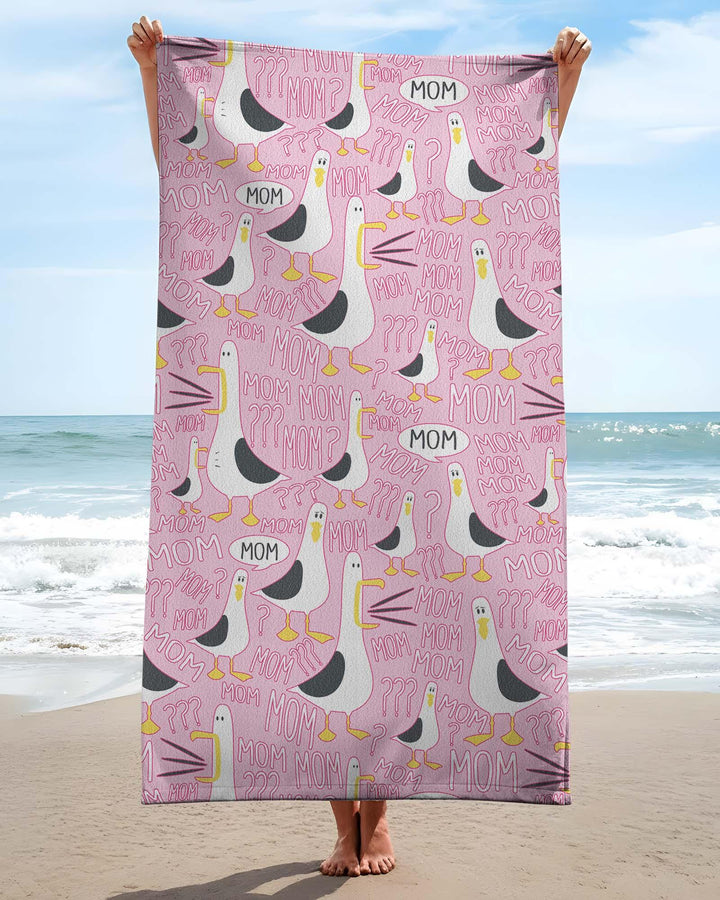 Funny Seagull MOM Beach Towel