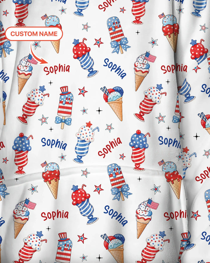 Custom Name Red, White & Ice Cream Bamboo Blanket Hoodie
