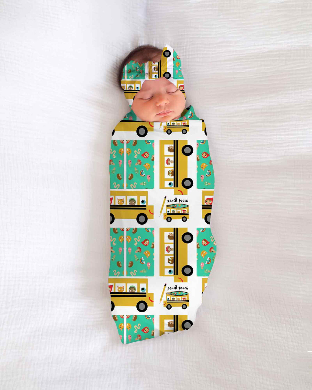 School Bus Adventures swaddle blanket