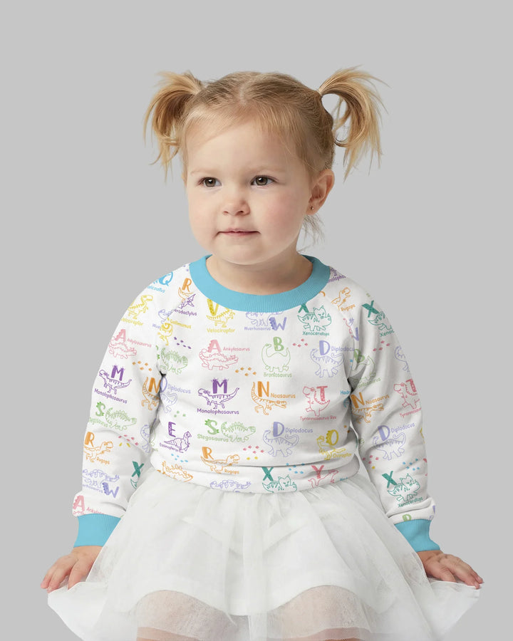 Sudadera con cuello redondo de bambú ABC con alfabeto de dinosaurios