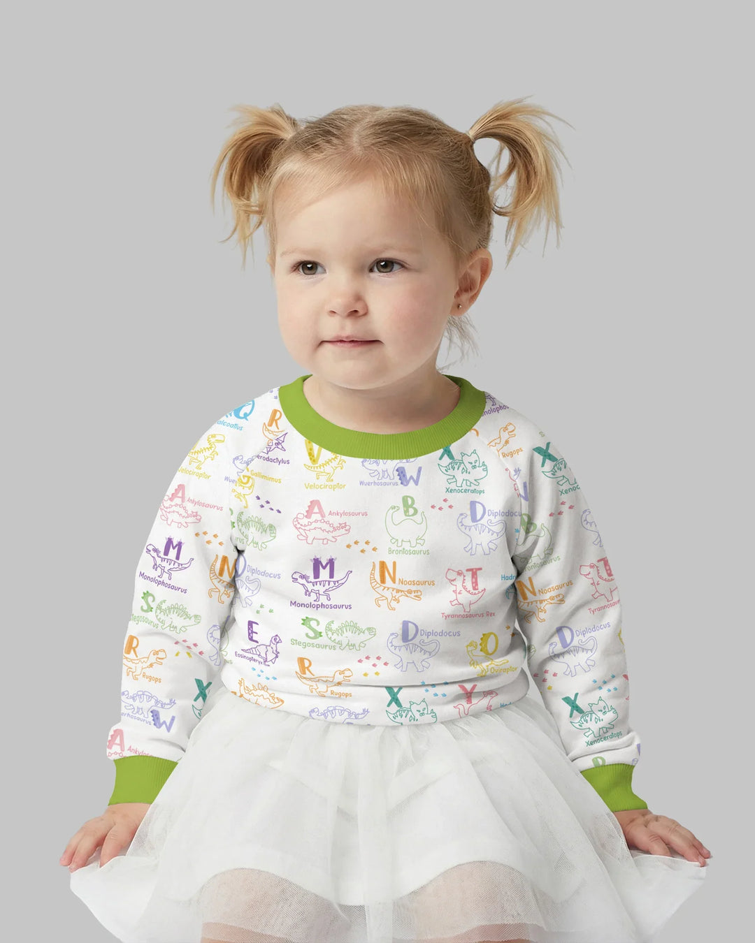 Sudadera con cuello redondo de bambú ABC con alfabeto de dinosaurios