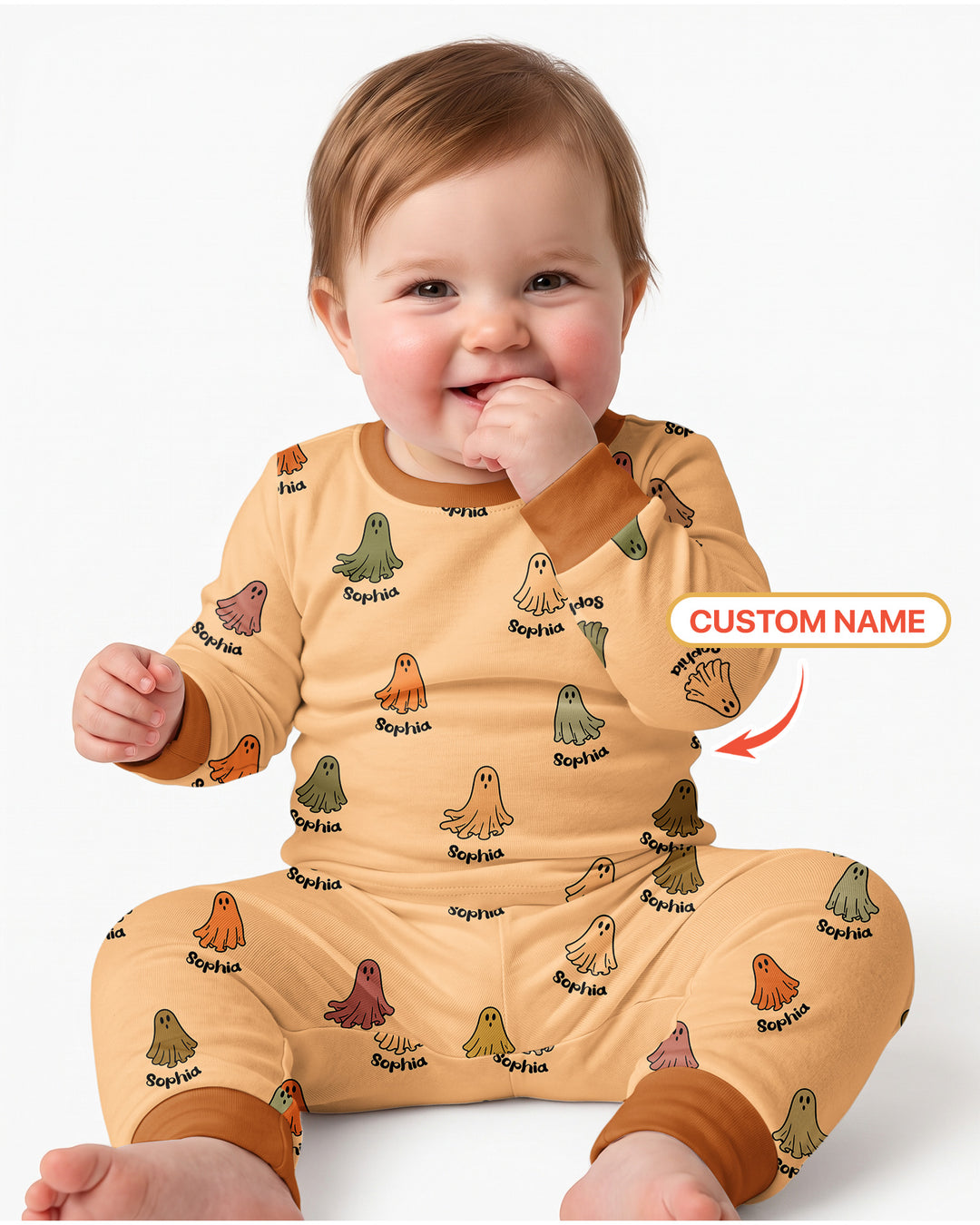 Cute Boo Ghost Vintage Halloween Bamboo Two Piece Long Sleeve Pajama Set