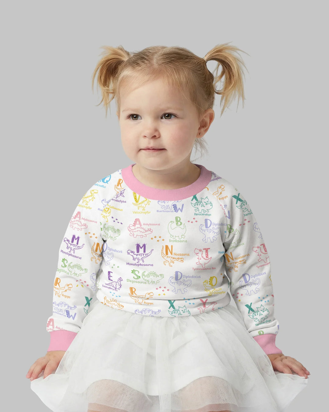 Sudadera con cuello redondo de bambú ABC con alfabeto de dinosaurios
