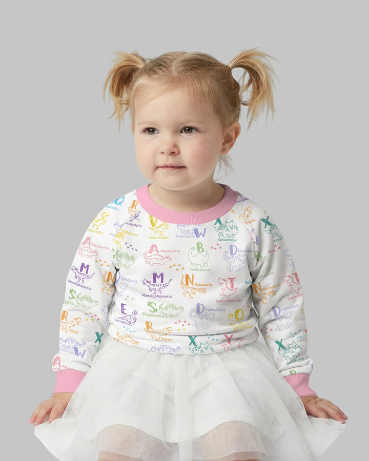 Sudadera con cuello redondo de bambú ABC con alfabeto de dinosaurios