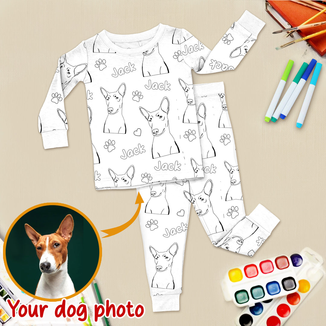 Custom Dog Lover Photo Colorable Two Piece Pajama Set