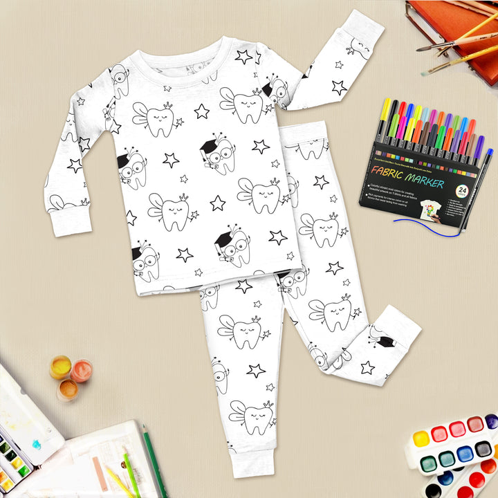 Bamboo Pajama Set with Colorable Teeth Design