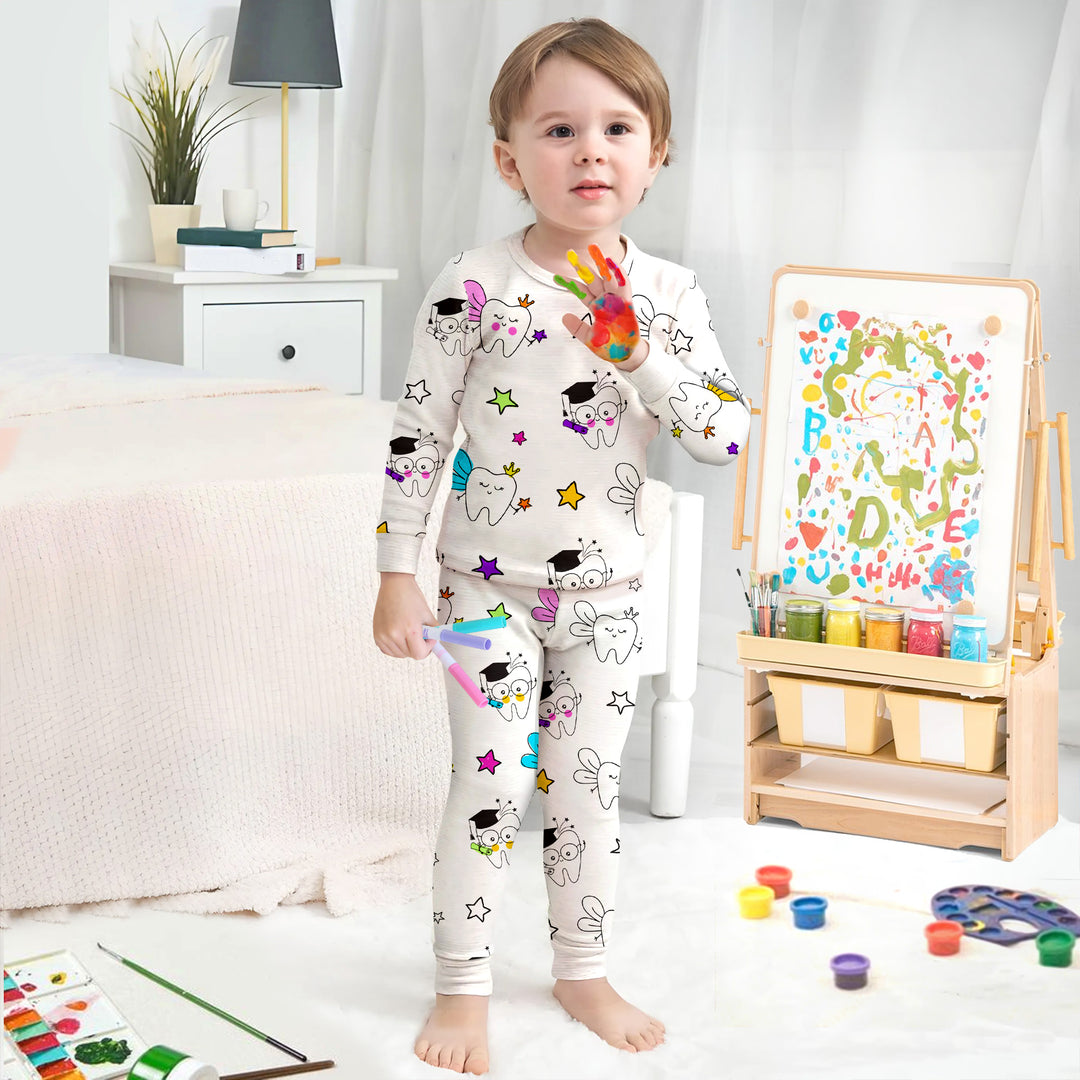 Bamboo Pajama Set with Colorable Teeth Design