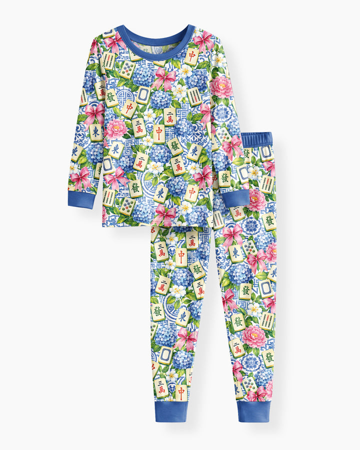 Mahjong in Bloom Bamboo Two Piece Long Sleeve Pajama Set