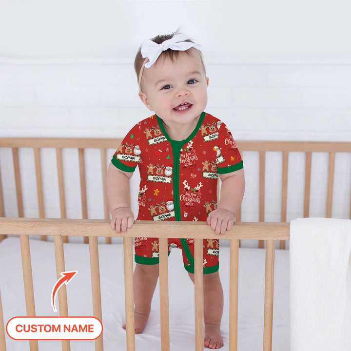 Benutzerdefinierter Name "My Deer First's Christmas" für Mädchen - Shorty Zippy