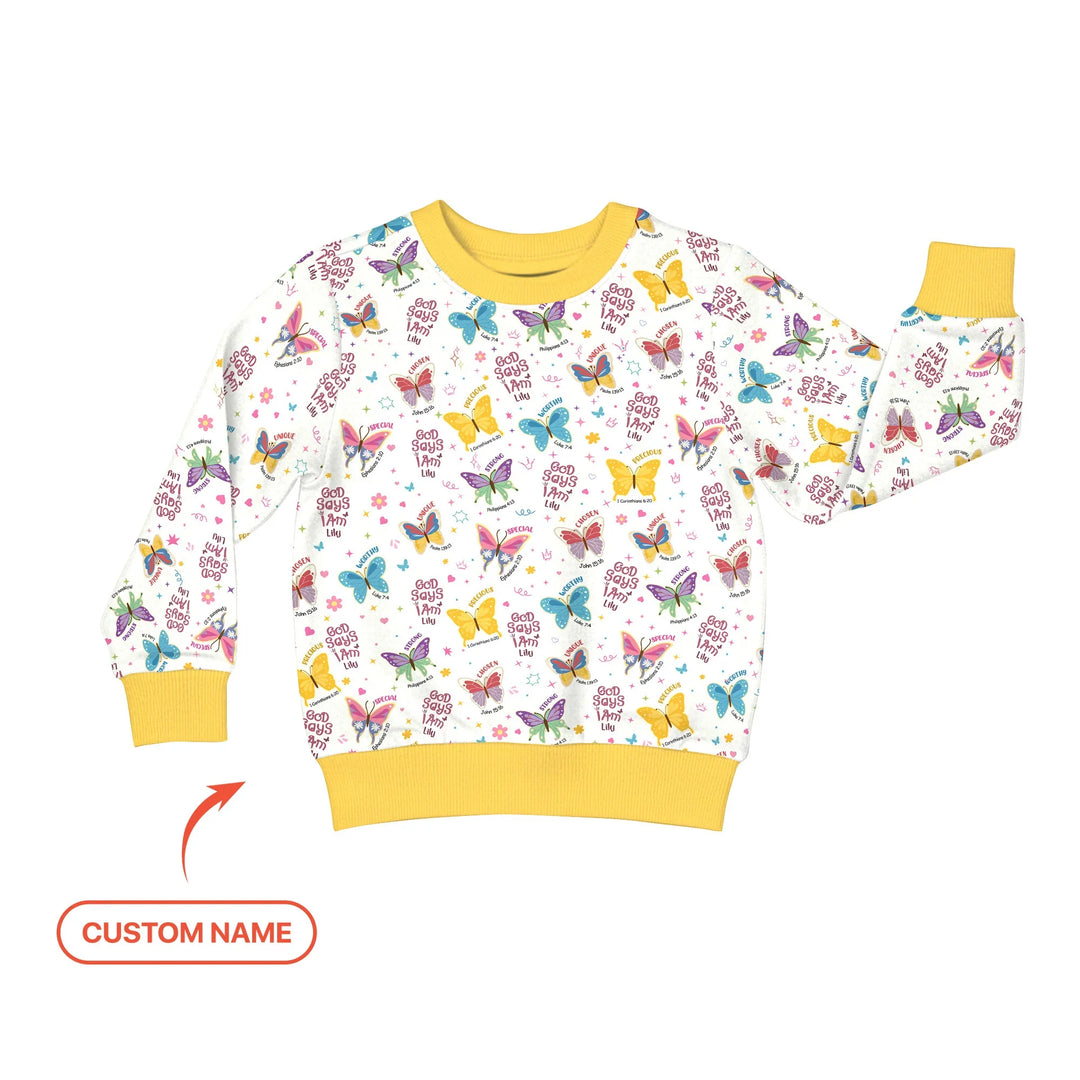 God Says I Am Girl Custom Name Crewneck Sweatshirt