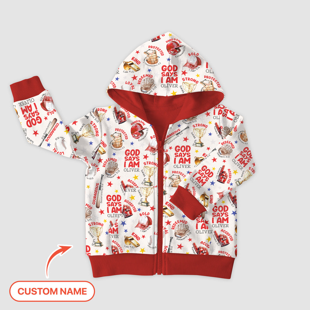 Baseball God Says I Am Custom Name Zip Hoodie
