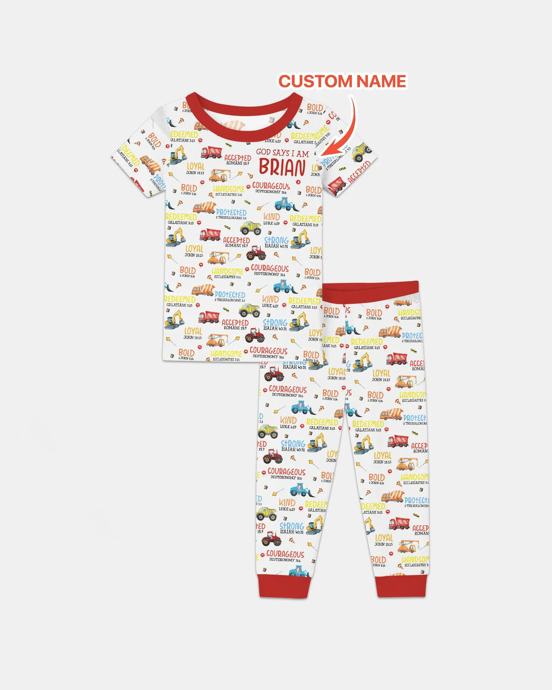 Personalized God Says I Am Little Builder Two Piece Short Sleeve Pajama Set