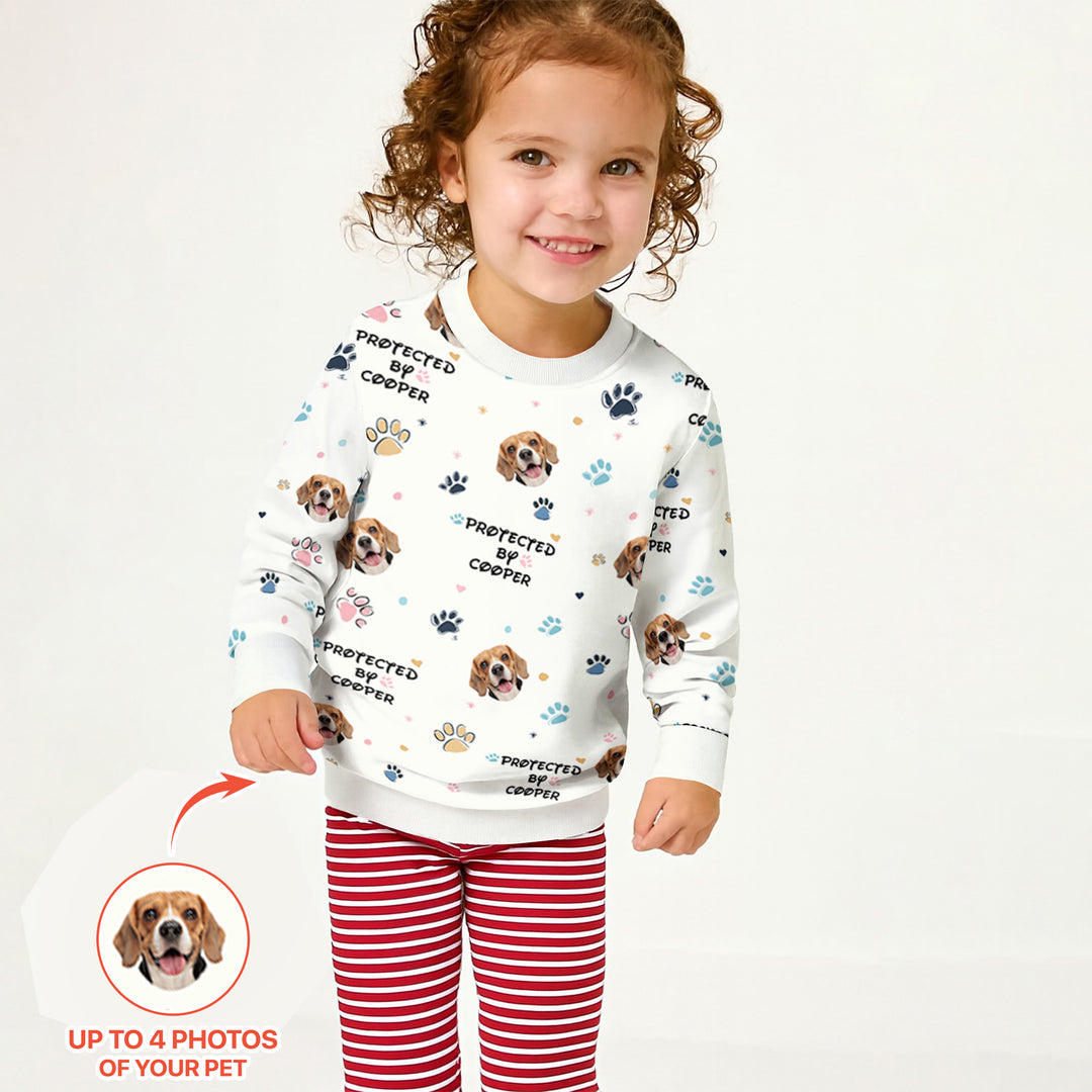 Custom Dog Photo Pattern "Protected By" Crewneck Sweatshirt