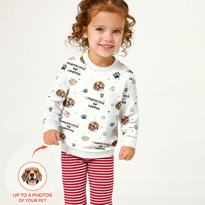 Custom Dog Photo Pattern "Protected By" Crewneck Sweatshirt