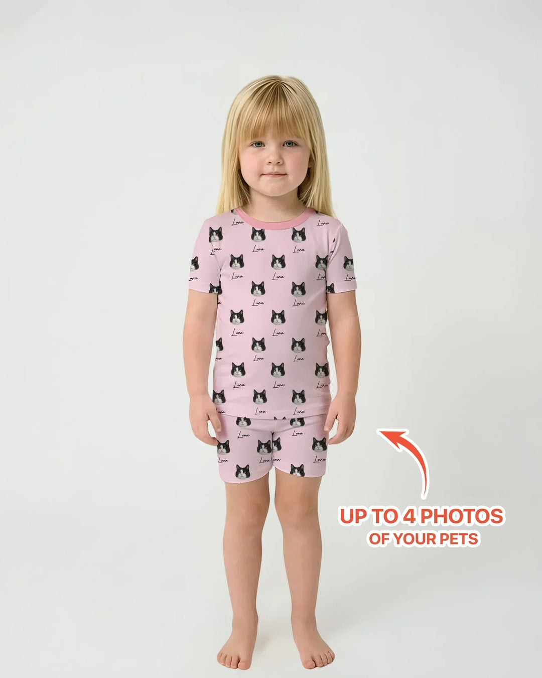 Custom Name and Pet Photos Two Piece Short Sleeve Shorts Pajama Set