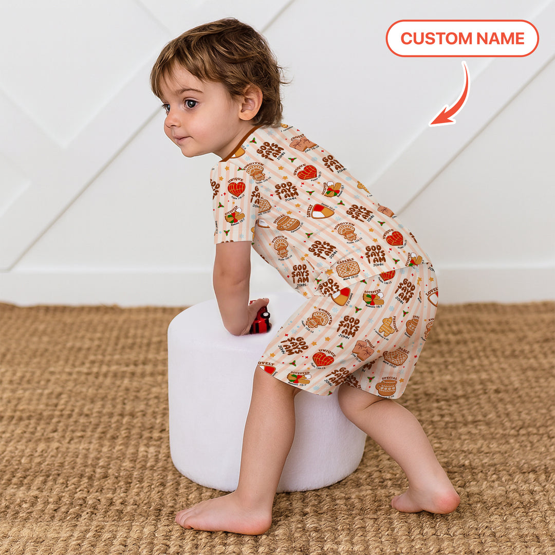Christmas Mexican Cookies Custom Name For Boys Two Piece Short Sleeve Shorts Pajama Set