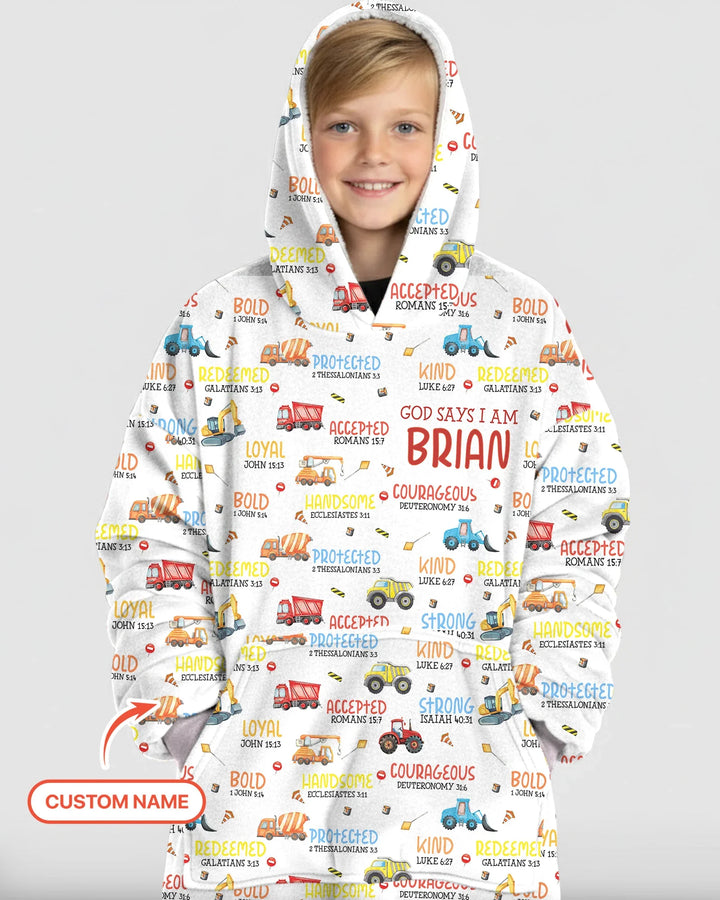 Personalized God Says I Am Little Builder Blanket Hoodie