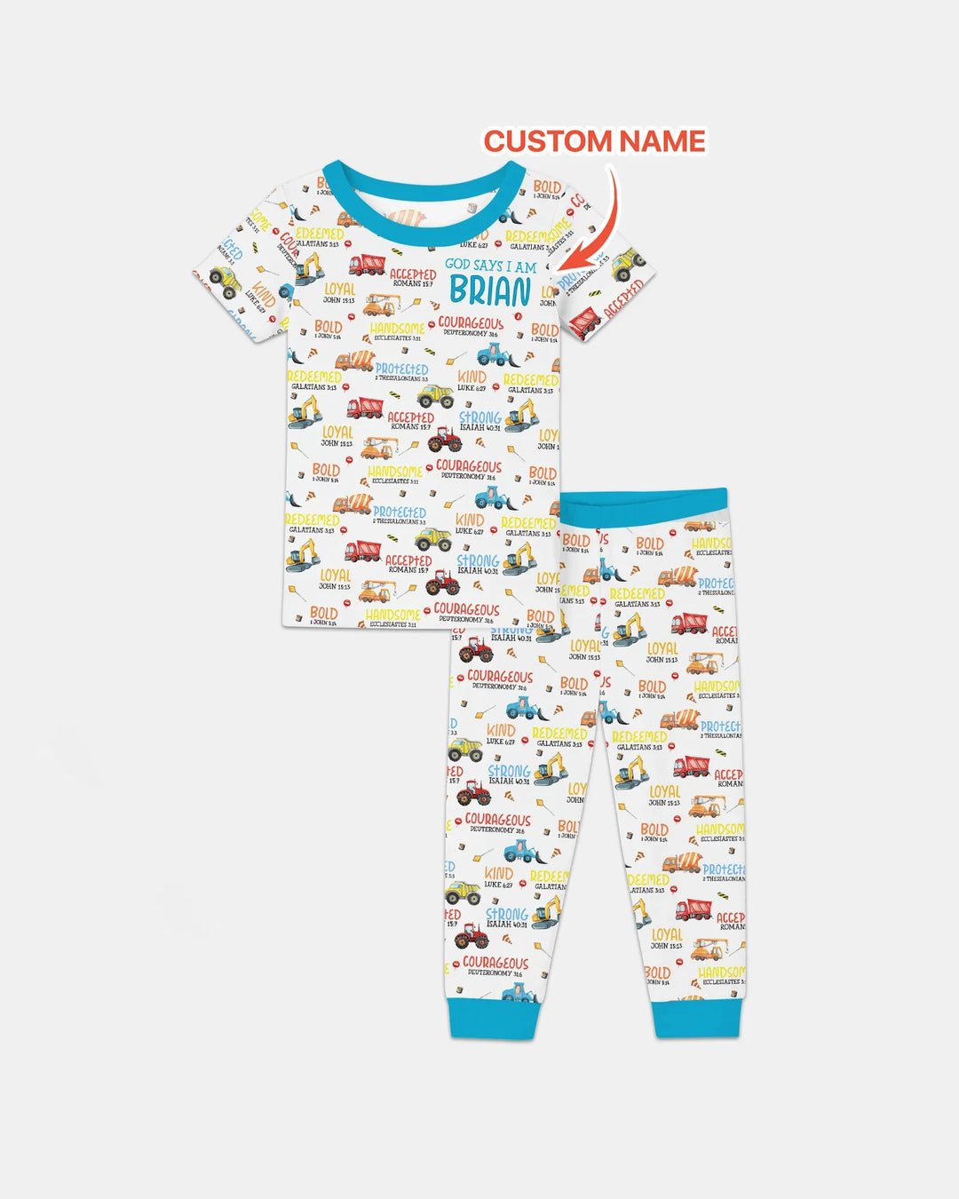 Personalized God Says I Am Little Builder Two Piece Short Sleeve Pajama Set