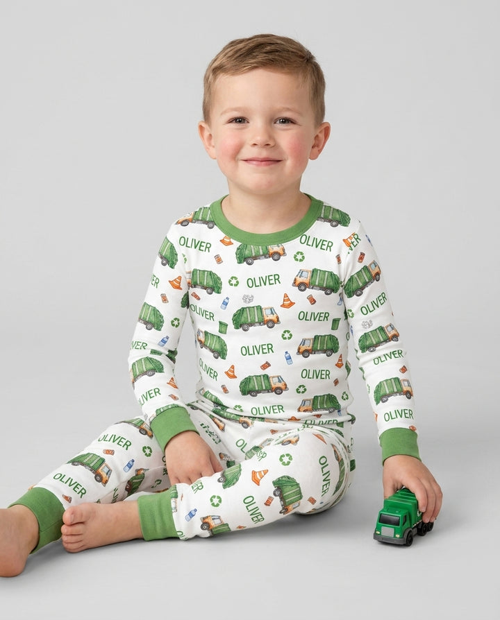 Custom Name Garbage Day Bamboo Two Piece Long Sleeve Pajama Set