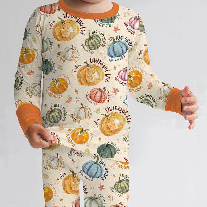 Christian Thanksgiving Two Piece Long Sleeve Pajama Set , Christian Thanksgiving Two Piece Long Sleeve Pajama Set - 12-18M / Chocolate Brown