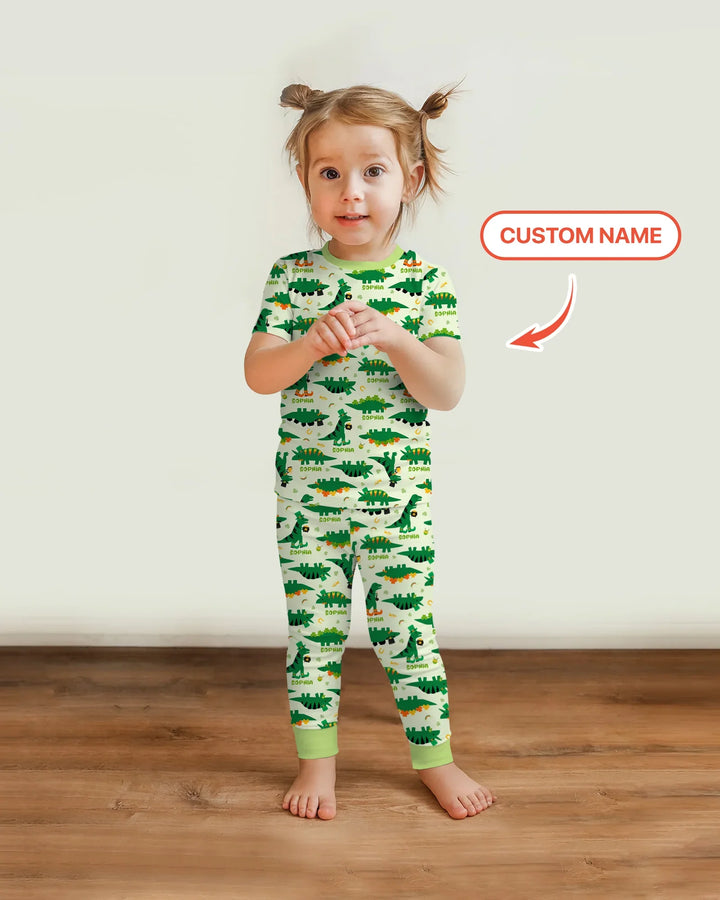 St. Patrick's Day Dinosaurs Custom Two Piece Short Sleeve Pajama Set