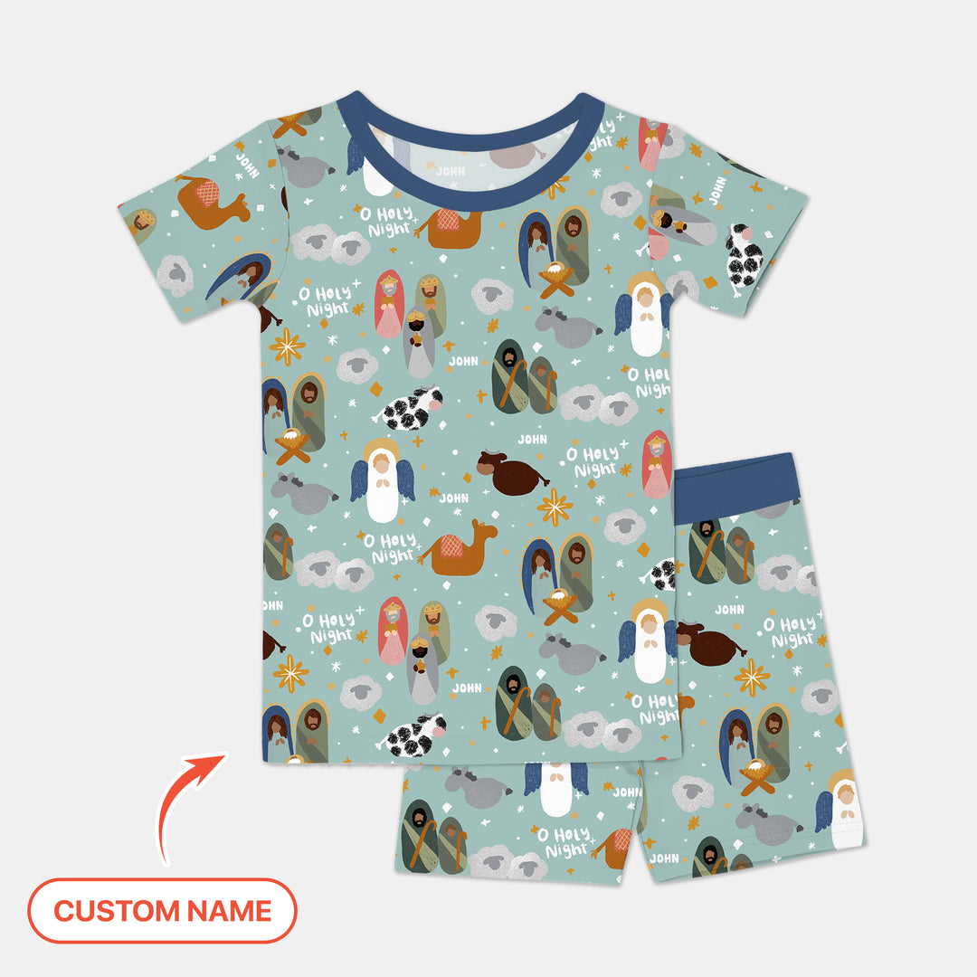 O Holy Night Custom Name Two Piece Short Sleeve Shorts Pajama Set