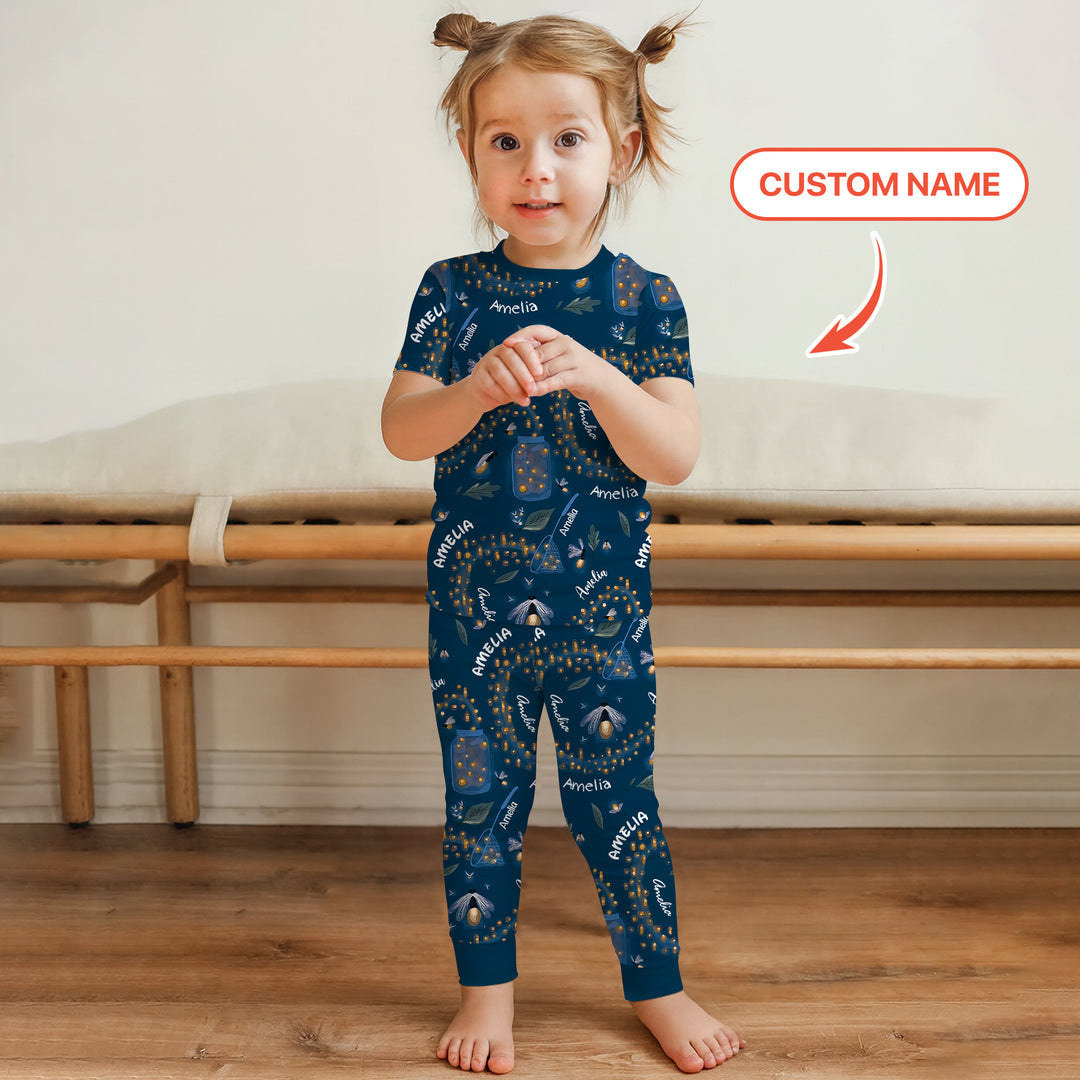 Custom Name Catching Fireflies Two Piece Short Sleeve Pajama Set
