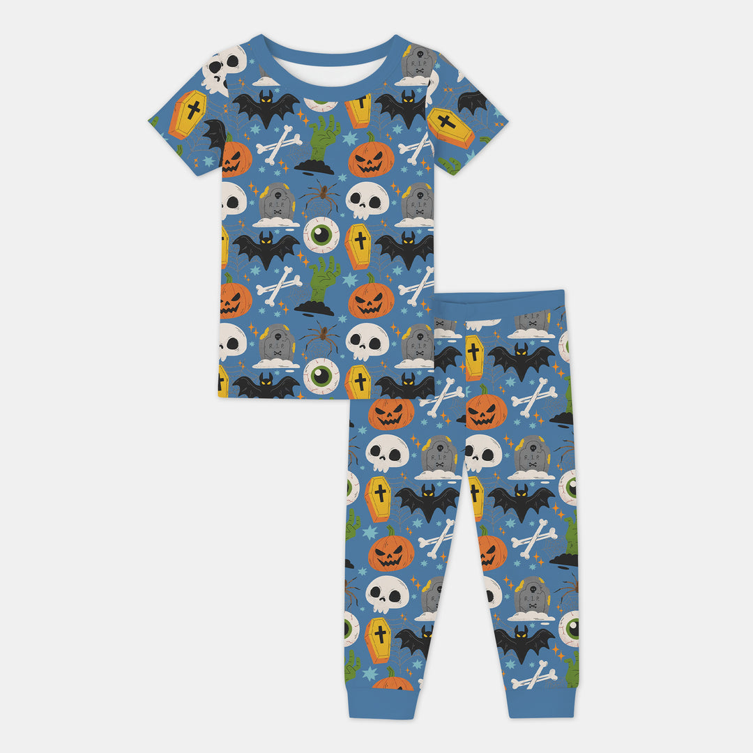 Little Monsters Two Piece Short Sleeve Pajama Set For Haloween
