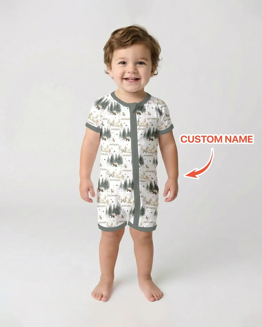 Custom Name Forest Bear Deer Bamboo Shorty Zippy