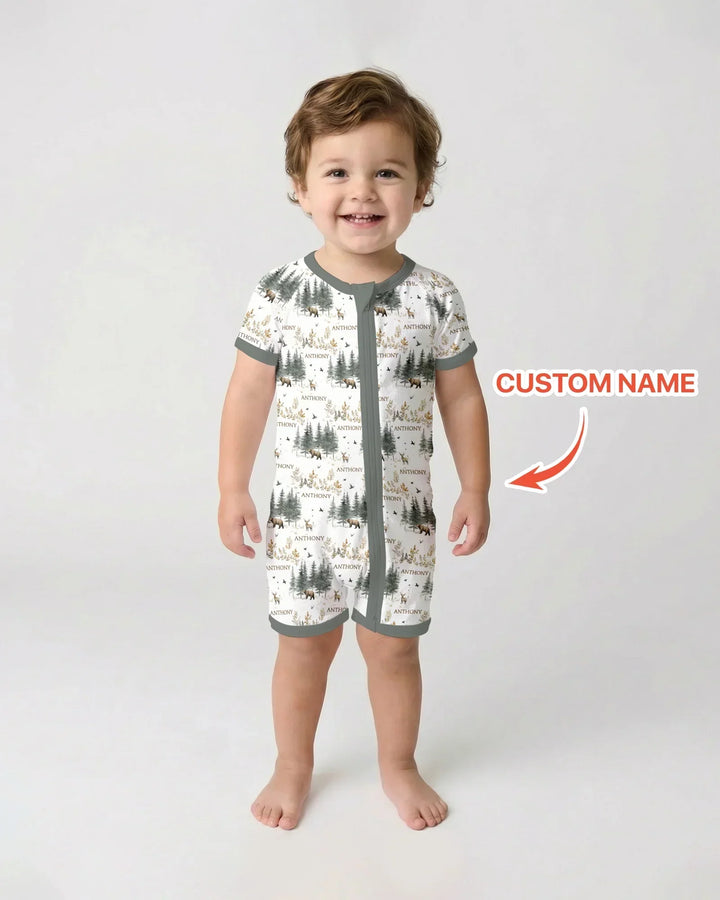 Custom Name Forest Bear Deer Bamboo Shorty Zippy