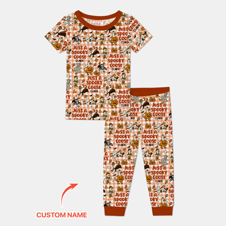 Just A Spooky Goose Custom Name Girl Version Two Piece Short Sleeve Pajama Set