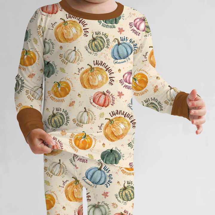 Christian Thanksgiving Two Piece Long Sleeve Pajama Set , Christian Thanksgiving Two Piece Long Sleeve Pajama Set - 12-18M / Chocolate Brown