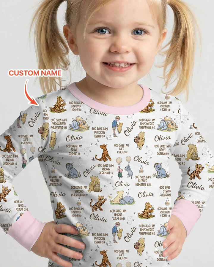 Custom Name God Says I Am Classic Bear Bamboo Two Piece Long Sleeve Pajama Set