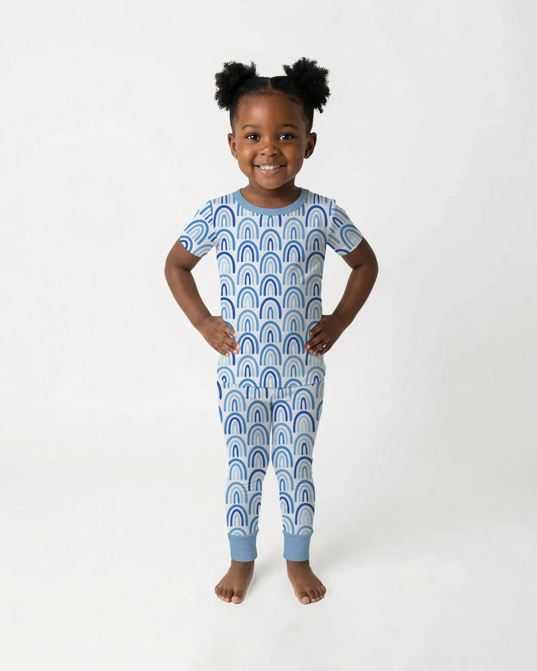 Sky Blue Rainbows Bamboo Two Piece Short Sleeve Pajama Set