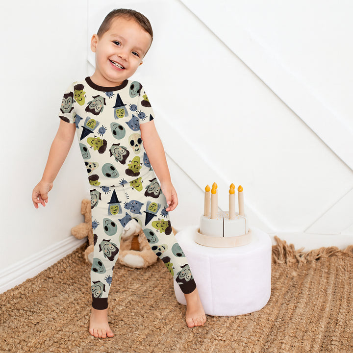 Halloween Face Two Piece Short Sleeve Pajama Set For Haloween