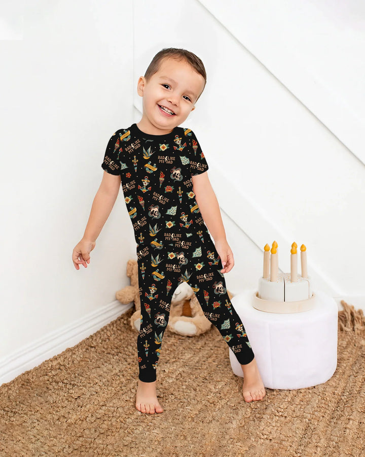 Rad Dad Society Daddy & Me Matching Bamboo Two Piece Short Sleeve Pajama Set