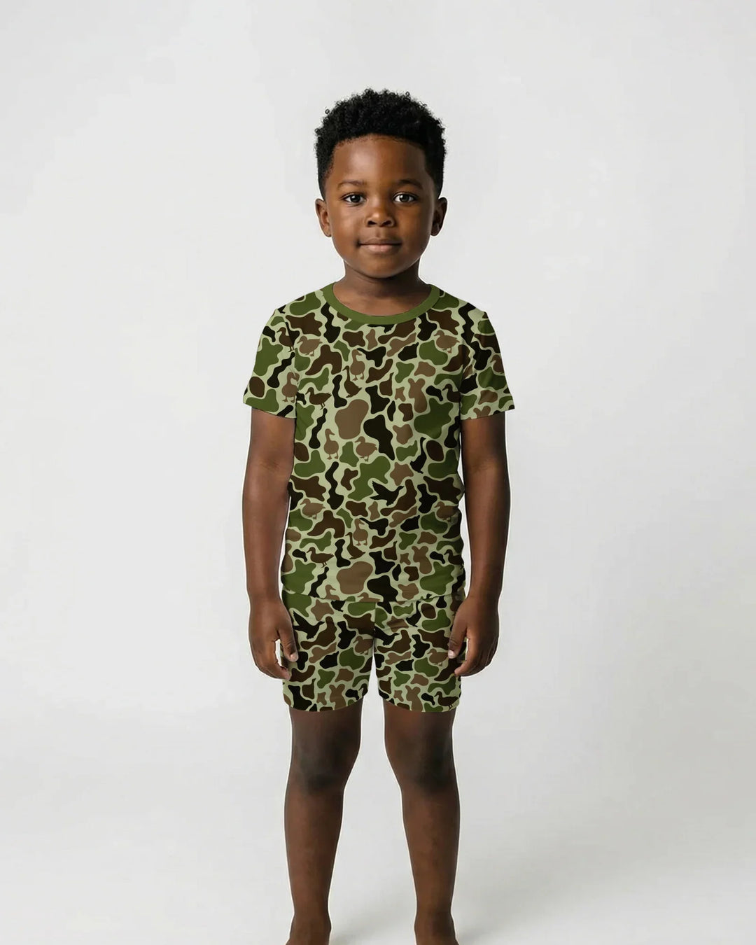 Mallard Duck Hunting Camouflage Bamboo Two Piece Short Sleeve Shorts Pajama Set