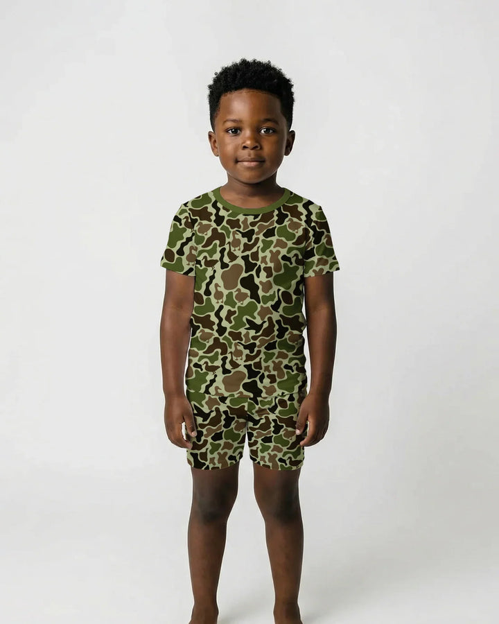 Mallard Duck Hunting Camouflage Bamboo Two Piece Short Sleeve Shorts Pajama Set