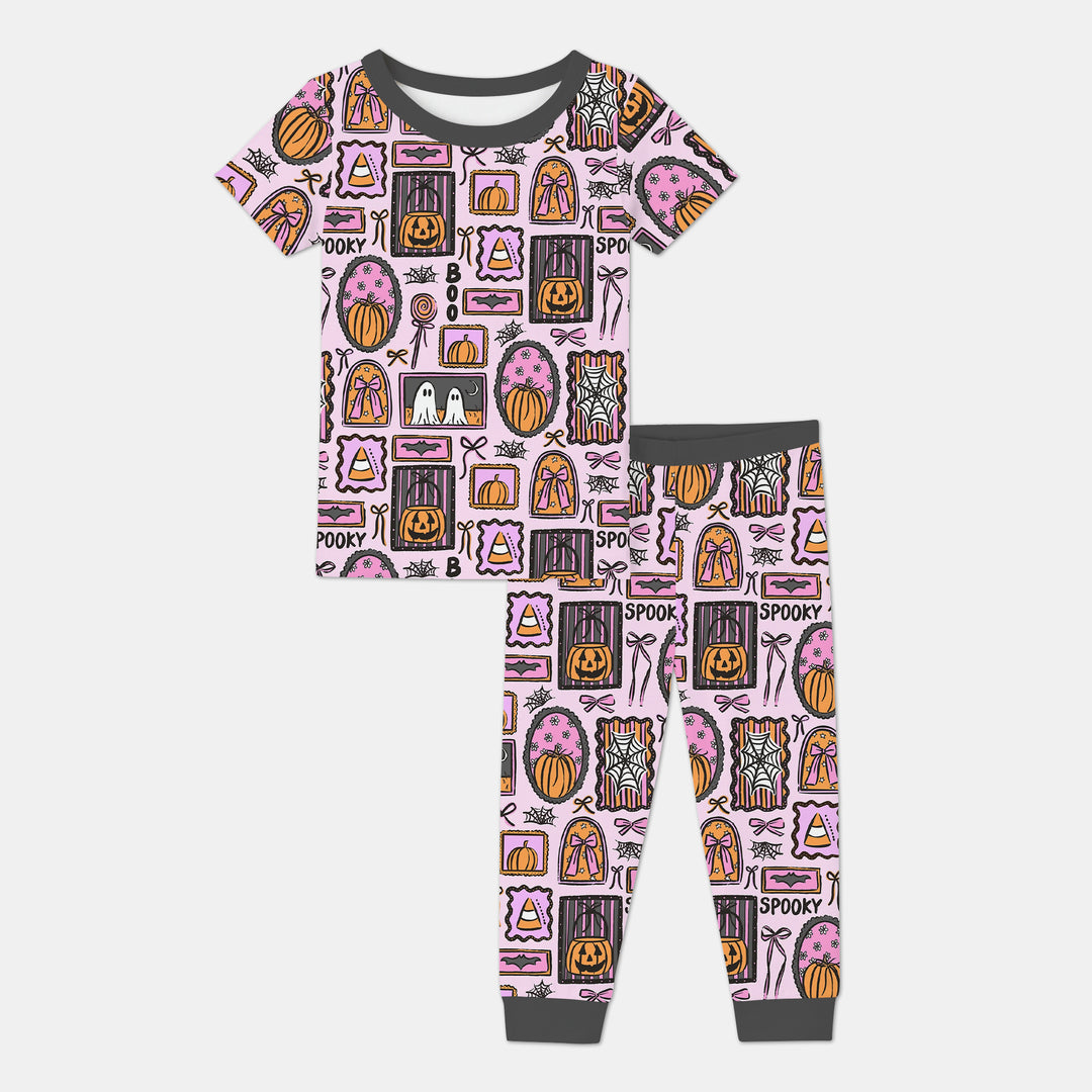 Spooky Frames Two Piece Short Sleeve Pajama Set For Haloween