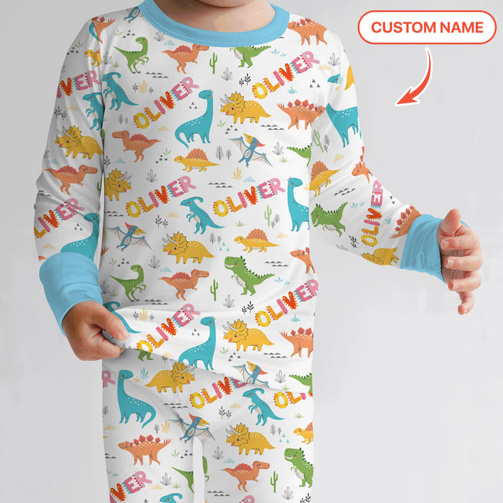 Dino Adventure Custom Name Two Piece Long Sleeve Pajama Set